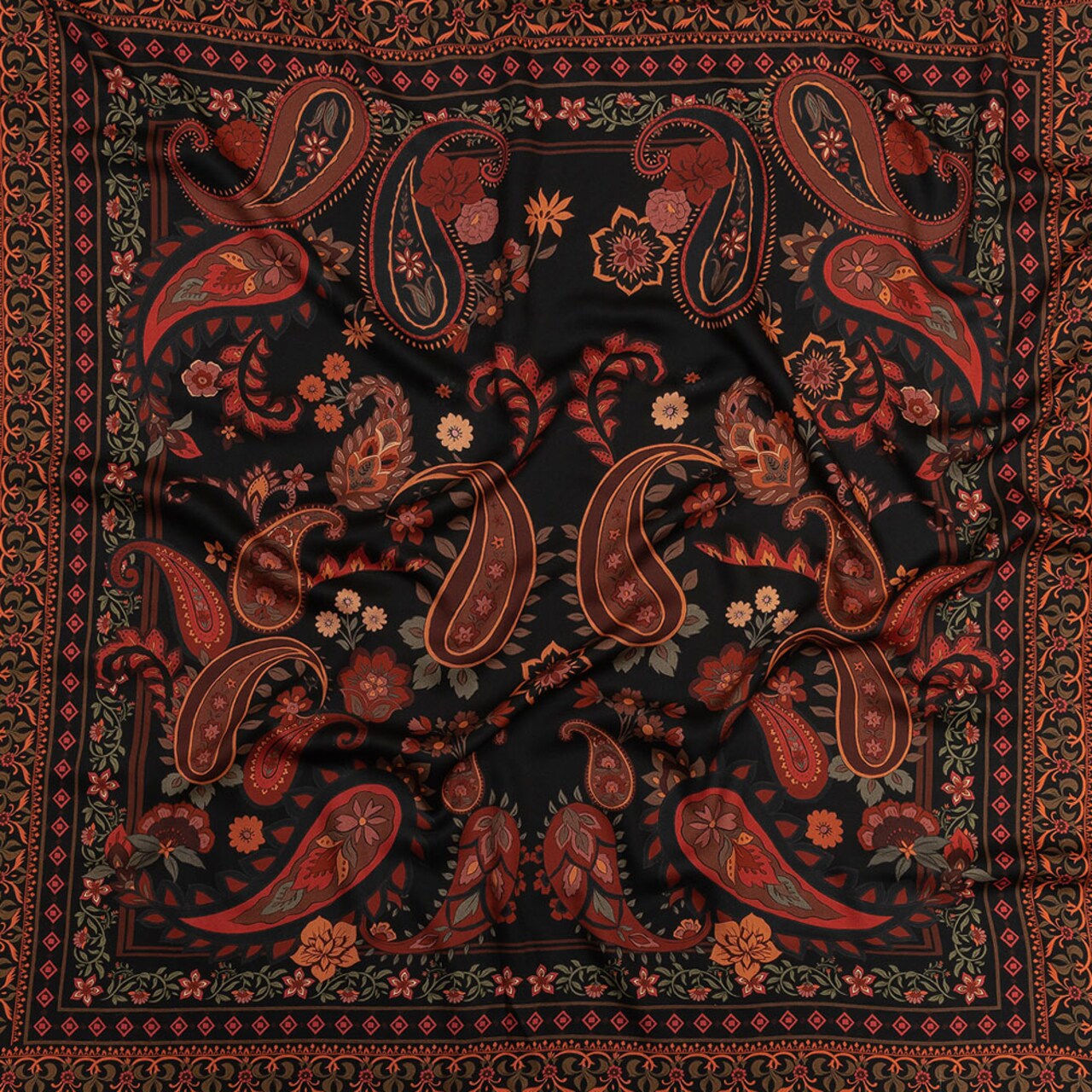 1 Yard Black Red Paisley Rayon Challis Kaleidoscope Dreams Dress Fabric 55 inch Width